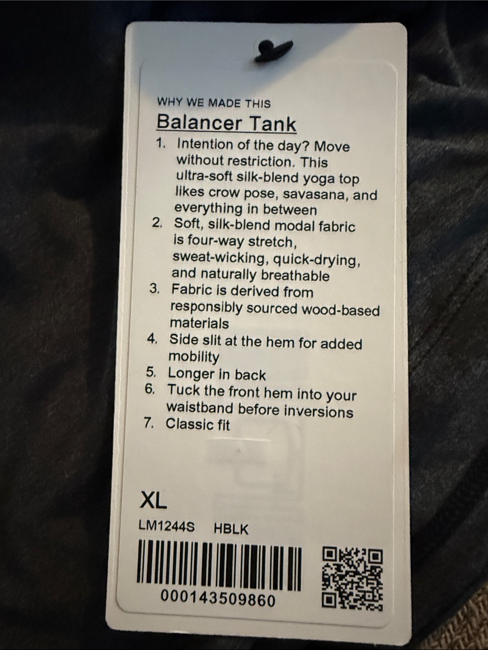 NWT Lululemon Balancer Tank Top Heathered Black Silk Blend Yoga Muscle Tee XL - Picture 10 of 10